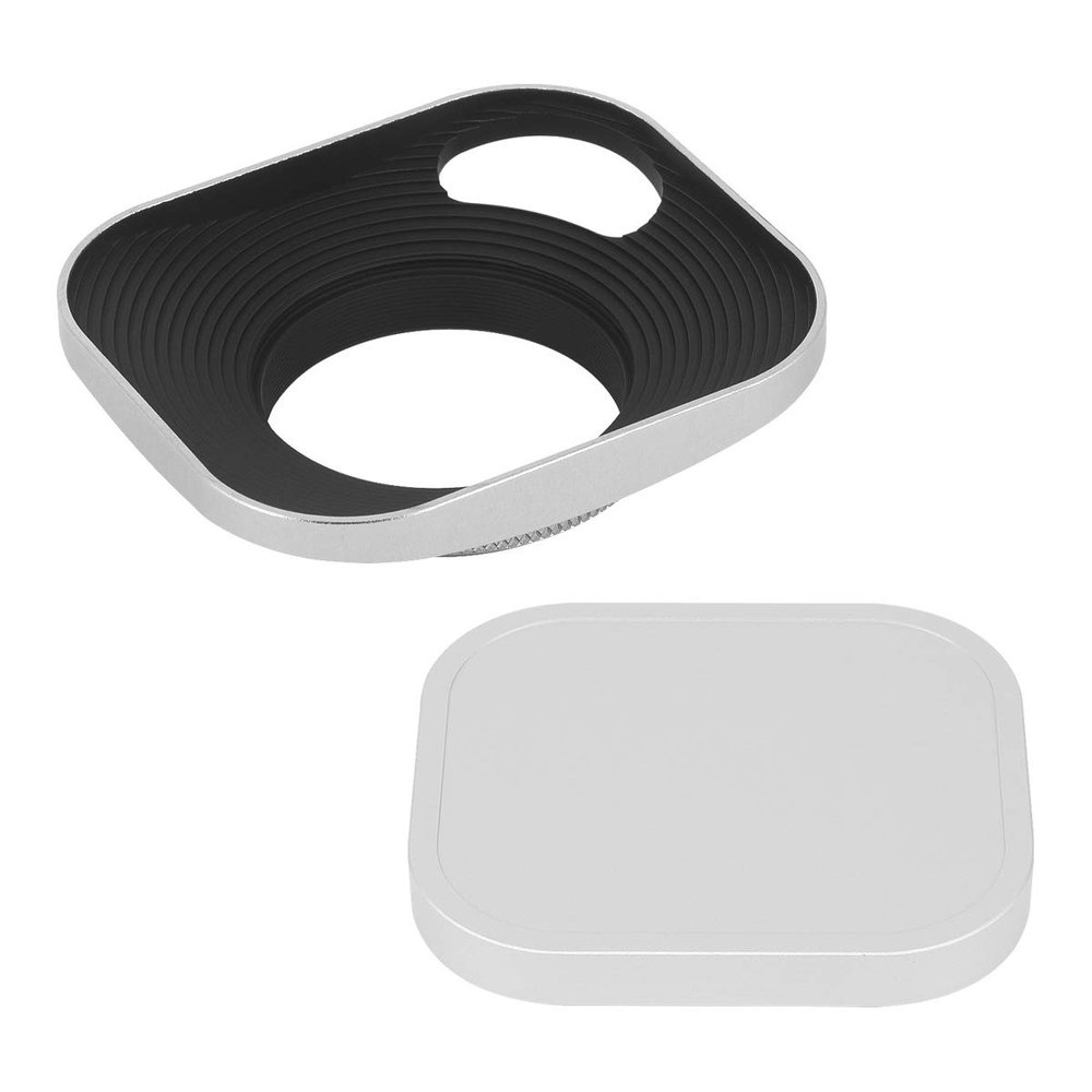 Haoge LH-W39P 39mm Square Metal Screw-in Lens Hood Hollow Out Designed with Cap for Leica Rangefinder Camera with 39mm E39 Filter Thread Lens Silver