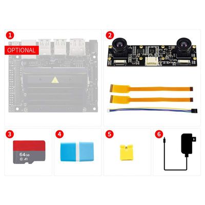 Jetson Nano Developer Kit Accessories Pack (Type D) with Binocular Stereo Camera + 64GB TF Card+Power Adapter + Cables