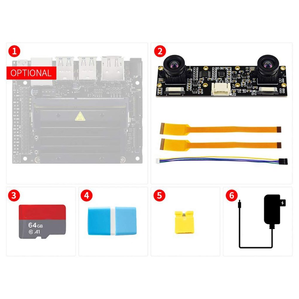 Jetson Nano Developer Kit Accessories Pack (Type D) with Binocular Stereo Camera + 64GB TF Card+Power Adapter + Cables