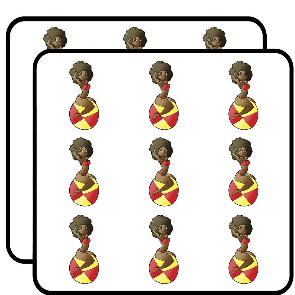 18 Pcs Cute Retro Afro Beach Babe on Ball Cartoon - Brunette Afro 2" Stickers Decals Laptop Notebook Phone Waterproof Vinyl Trendy