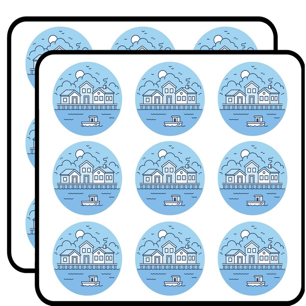 18 Pcs Cute Little Waterfront Town Cartoon Icon 2" Stickers Decals Laptop Notebook Phone Waterproof Vinyl Trendy