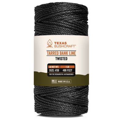 Texas Bushcraft Tarred Bank Line Twine - #36 Black Nylon String for Fishing, Camping and Outdoor Survival Strong, Weather Resistant Bankline Cordage for Trotline and Marine Thread (1 lb, Twisted)