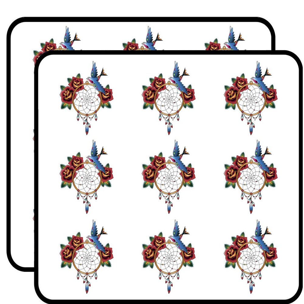 18 Pcs Dream Catcher with Colorful Sparrow and Red Roses 2" Stickers Decals Laptop Notebook Phone Waterproof Vinyl Trendy