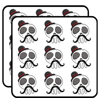 18 Pcs Cute Simple Skull with Top hat and Mustache Cartoon 2" Stickers Decals Laptop Notebook Phone Waterproof Vinyl Trendy