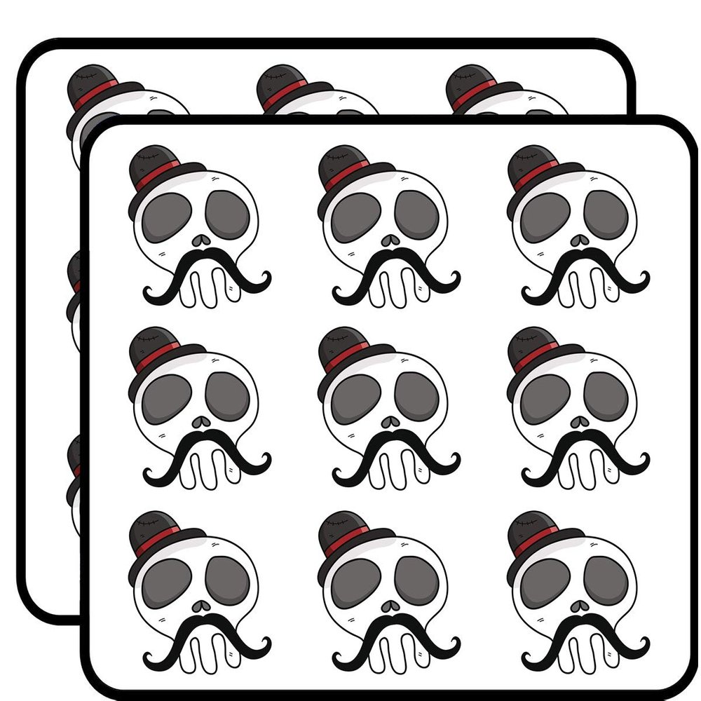 18 Pcs Cute Simple Skull with Top hat and Mustache Cartoon 2" Stickers Decals Laptop Notebook Phone Waterproof Vinyl Trendy