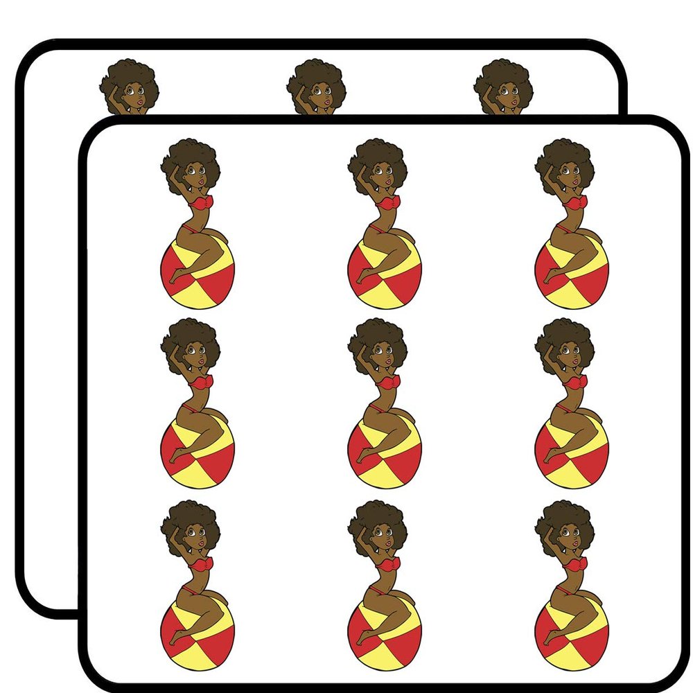 18 Pcs Cute Retro Afro Beach Babe on Ball Cartoon - Brown Afro 2" Stickers Decals Laptop Notebook Phone Waterproof Vinyl Trendy