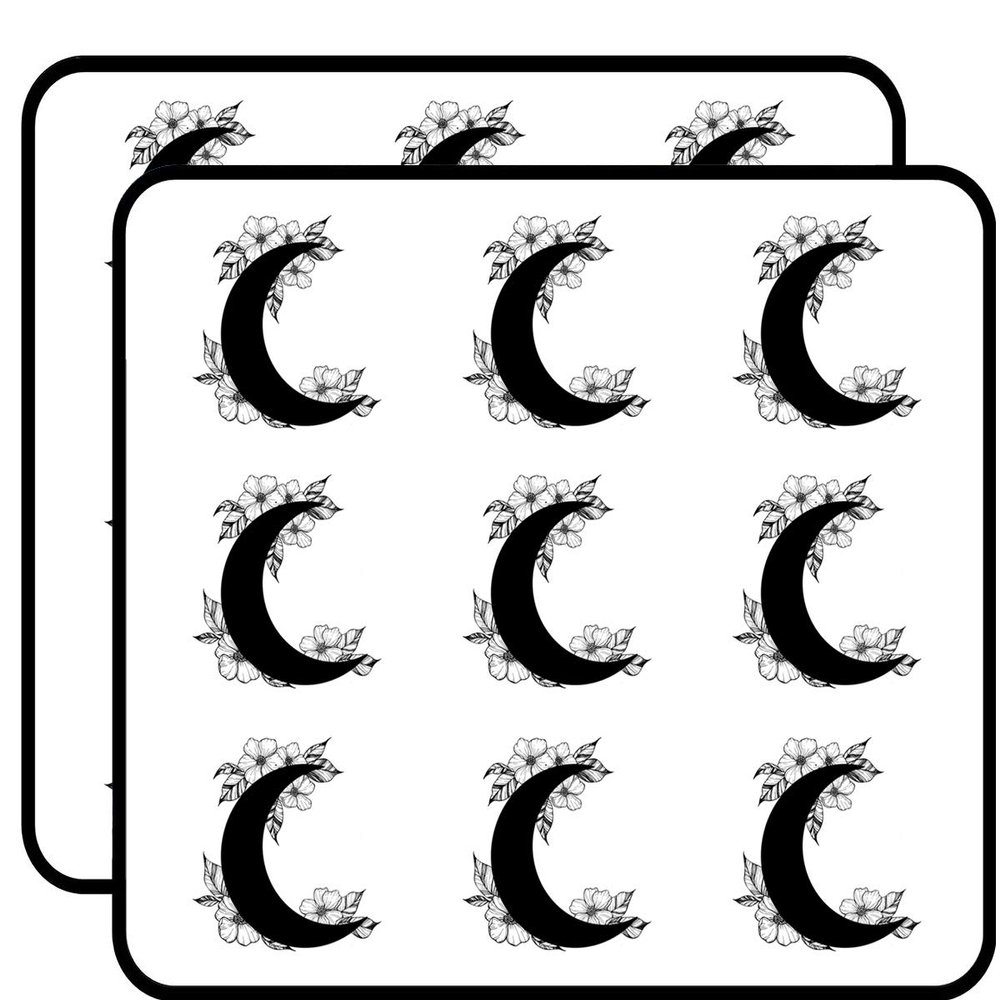 18 Pcs Crescent Moon with Dainty Black and White Flowers 2" Stickers Decals Laptop Notebook Phone Waterproof Vinyl Trendy