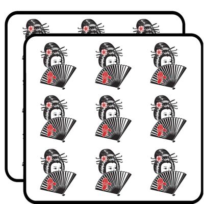 18 Pcs Shy Japanese Geisha Woman with Fan 2" Stickers Decals Laptop Notebook Phone Waterproof Vinyl Trendy
