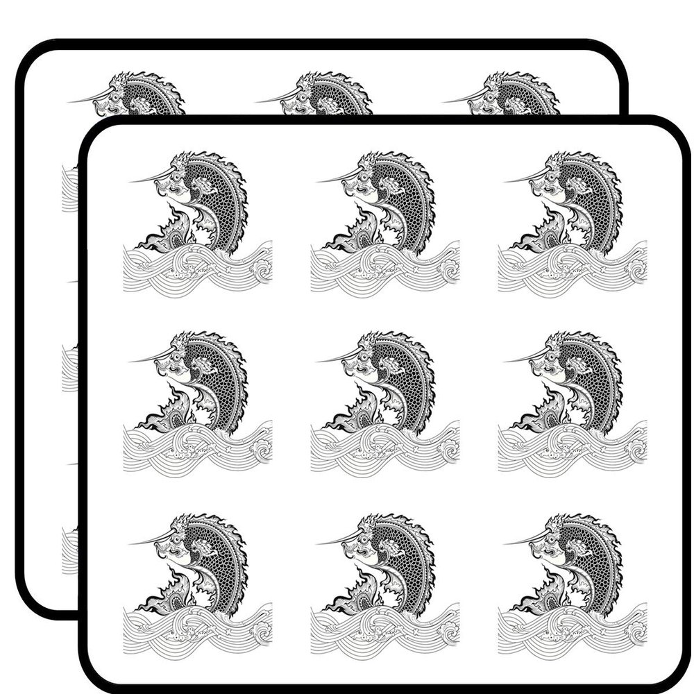 18 Pcs Beautiful Black and White Asian Thai Dragon Fish with Waves Cartoon 2" Stickers Decals Laptop Notebook Phone Waterproof Vinyl Trendy