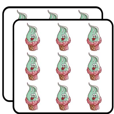 18 Pcs Adorable Happy Green Mint Soft Serve Cone Cartoon 2" Stickers Decals Laptop Notebook Phone Waterproof Vinyl Trendy
