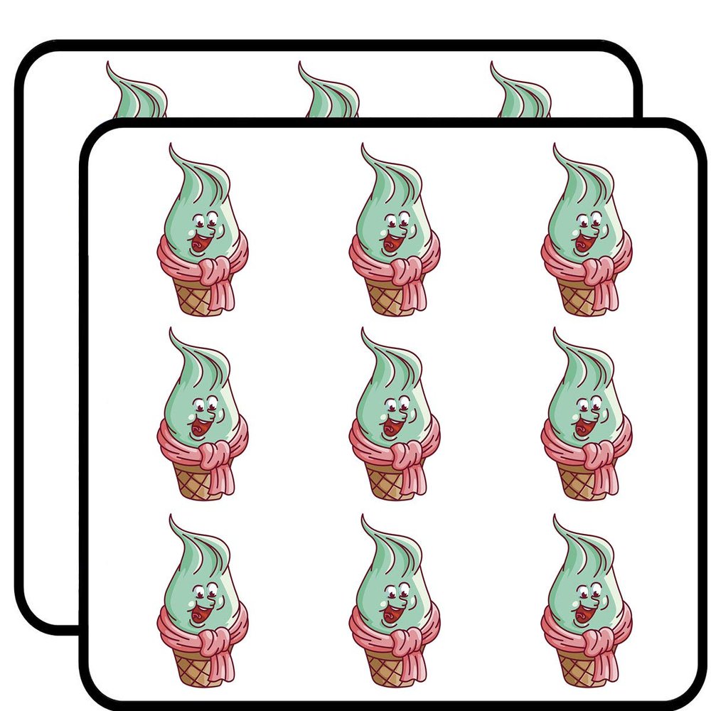 18 Pcs Adorable Happy Green Mint Soft Serve Cone Cartoon 2" Stickers Decals Laptop Notebook Phone Waterproof Vinyl Trendy