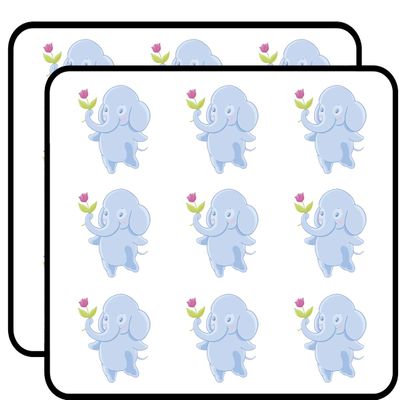 18 Pcs Sweet Kids Nursery Pastel Elephant Cartoon - Blue Flower 2" Stickers Decals Laptop Notebook Phone Waterproof Vinyl Trendy