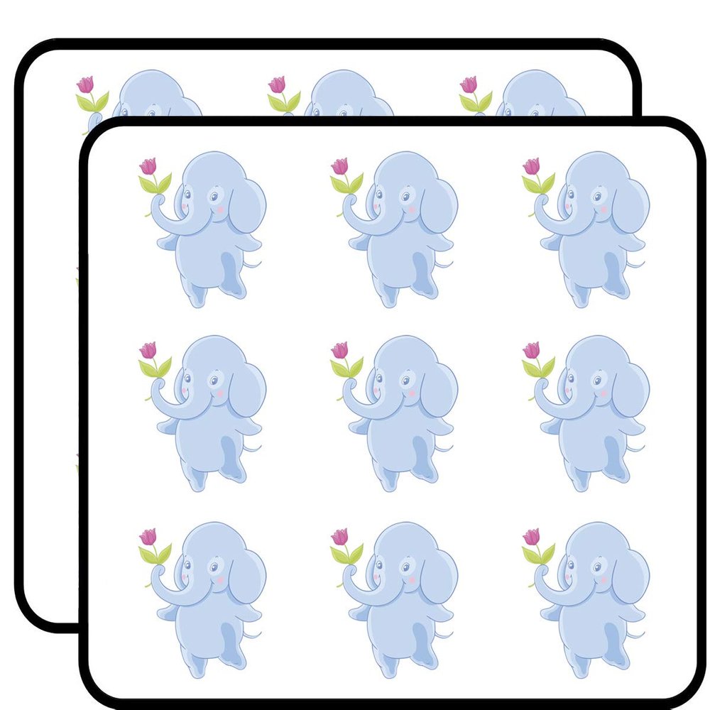 18 Pcs Sweet Kids Nursery Pastel Elephant Cartoon - Blue Flower 2" Stickers Decals Laptop Notebook Phone Waterproof Vinyl Trendy