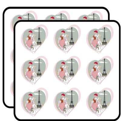18 Pcs Pretty Watercolor Pen Art Paris Valentine Heart Icon 2" Stickers Decals Laptop Notebook Phone Waterproof Vinyl Trendy