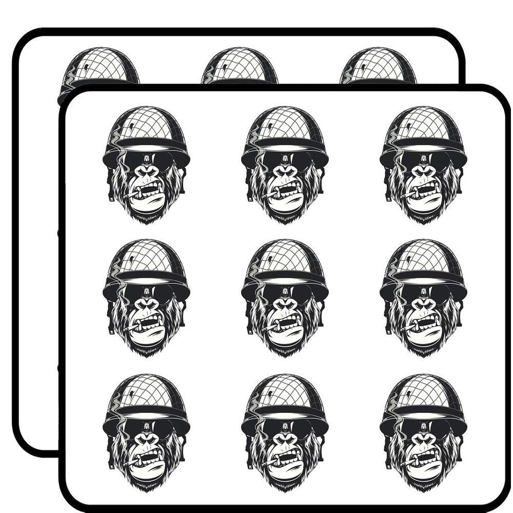 18 Pcs Cool Black and White Gorilla Monkey Soldier Cartoon 2" Stickers Decals Laptop Notebook Phone Waterproof Vinyl Trendy