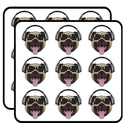 18 Pcs Adorable Cool DJ Music Stud Pug Cartoon 2" Stickers Decals Laptop Notebook Phone Waterproof Vinyl Trendy