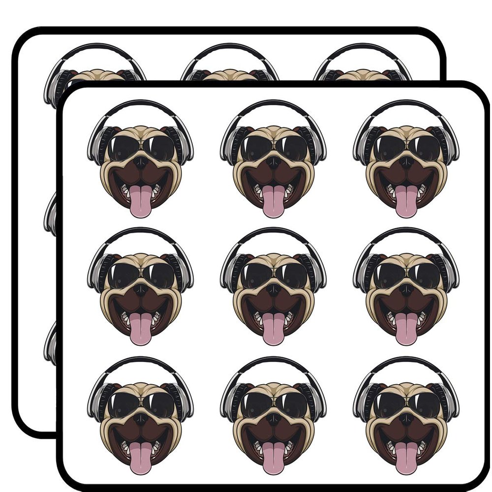 18 Pcs Adorable Cool DJ Music Stud Pug Cartoon 2" Stickers Decals Laptop Notebook Phone Waterproof Vinyl Trendy
