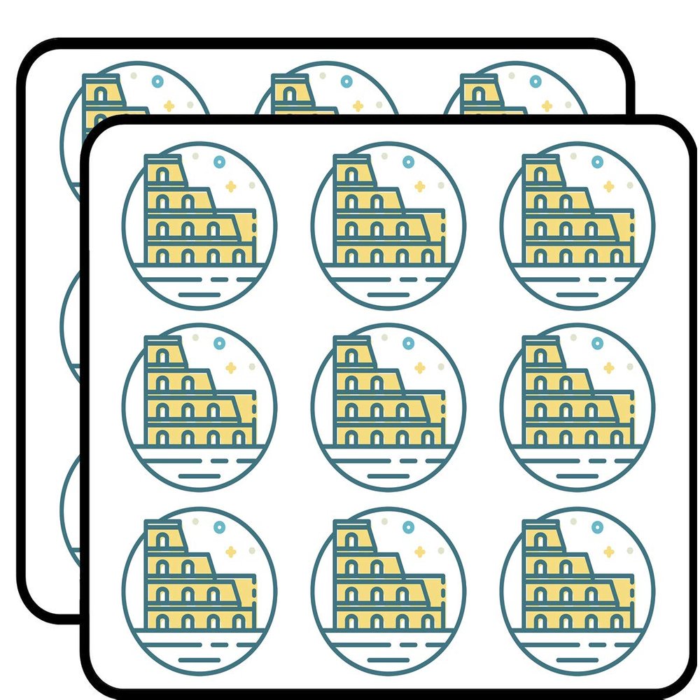 18 Pcs Cute Simple Colosseum Rome Cartoon Icon 2" Stickers Decals Laptop Notebook Phone Waterproof Vinyl Trendy