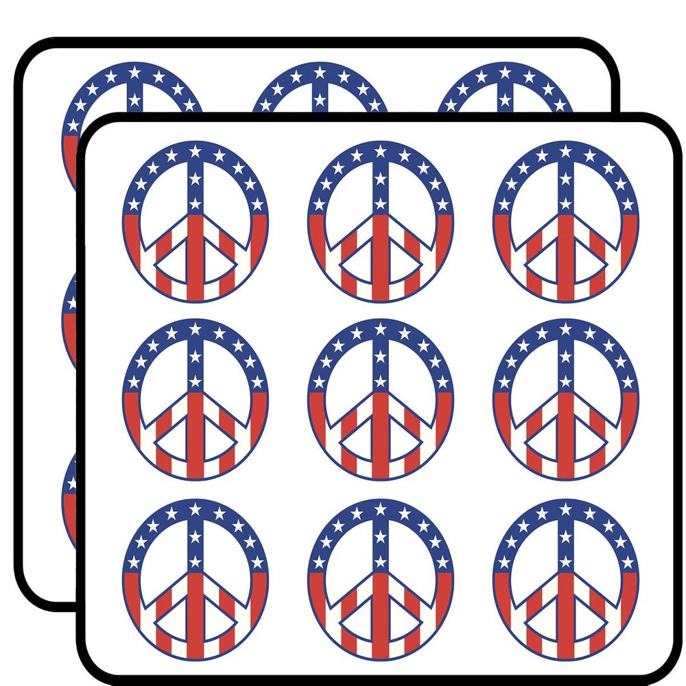 18 Pcs American Flag Peace Sing Symbol Stars Stripes RED White Blue 2" Stickers Decals Laptop Notebook Phone Waterproof Vinyl Trendy