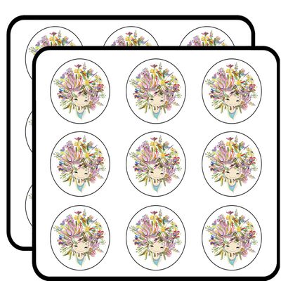 18 Pcs Pretty Little Girl with Floral Wild Flower Hair 2" Stickers Decals Laptop Notebook Phone Waterproof Vinyl Trendy