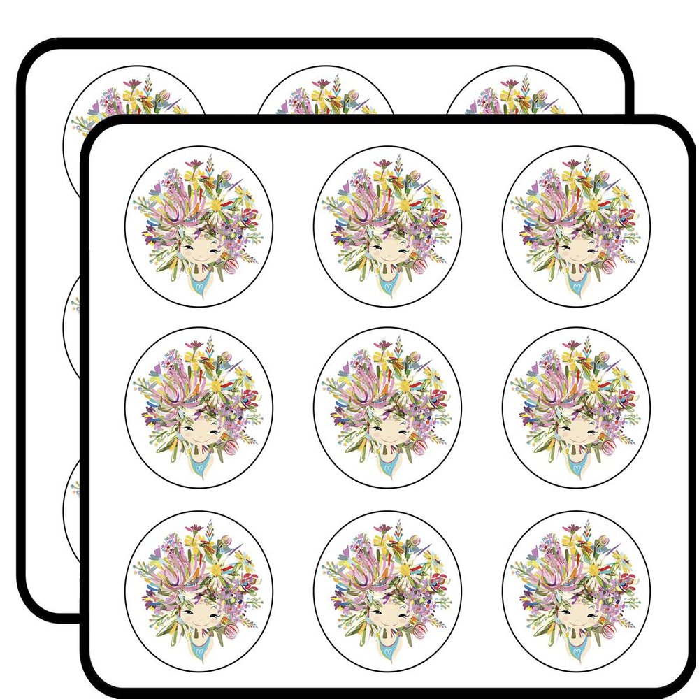 18 Pcs Pretty Little Girl with Floral Wild Flower Hair 2" Stickers Decals Laptop Notebook Phone Waterproof Vinyl Trendy