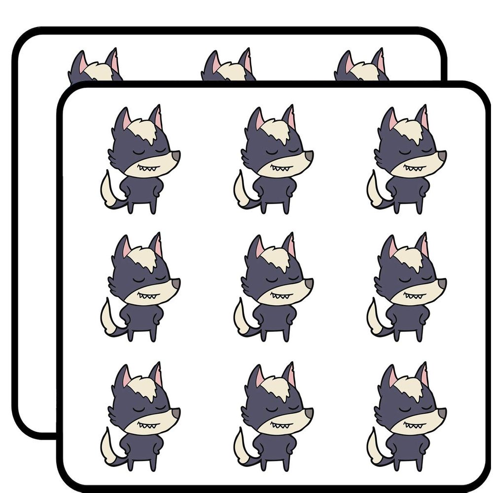 18 Pcs Cute Friendly Wolf Retro Kid Cartoon - Dark Gray 2" Stickers Decals Laptop Notebook Phone Waterproof Vinyl Trendy