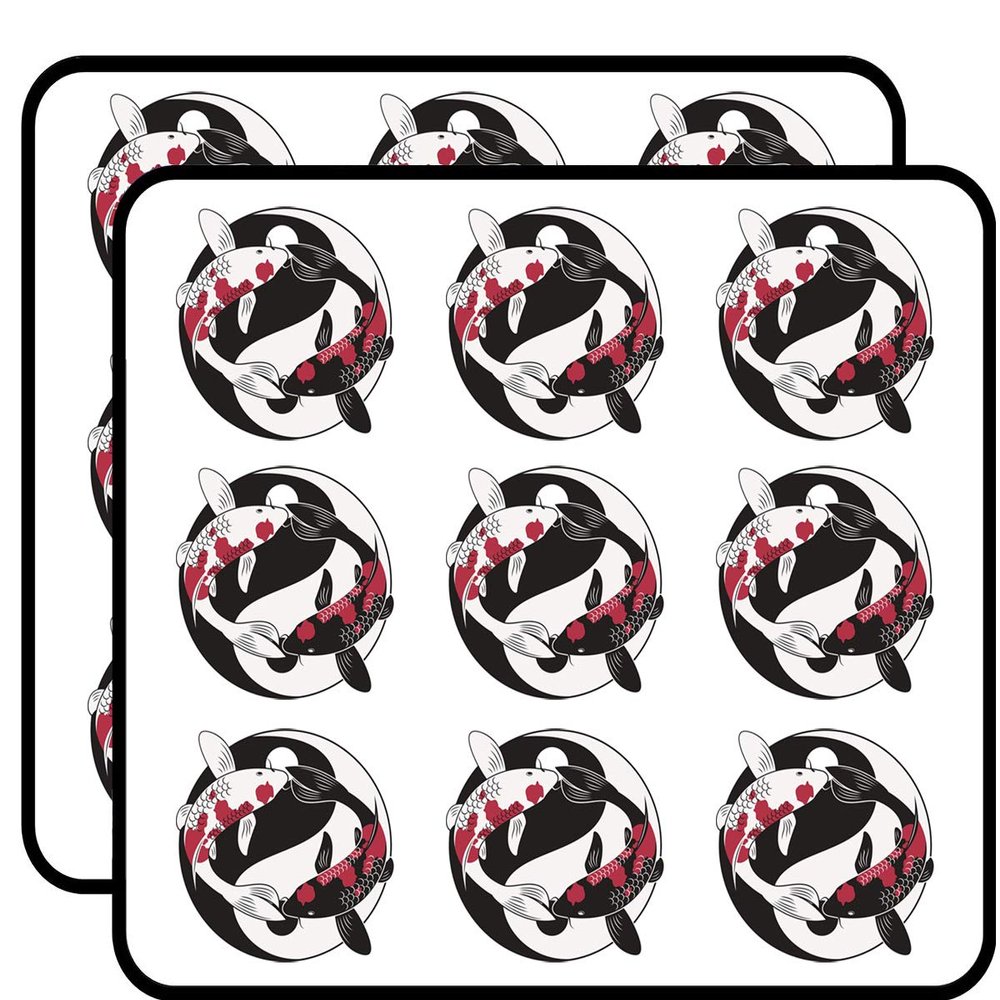 18 Pcs Pretty Black and White Pink Koi Fish Yin Yang Sign Symbol Icon 2" Stickers Decals Laptop Notebook Phone Waterproof Vinyl Trendy