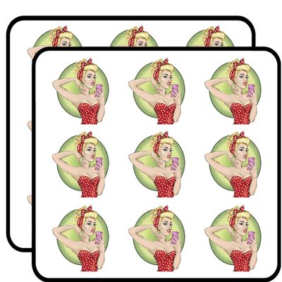 18 Pcs Pretty Red Polka Dot Vintage Pin Up Comic Girl with Phone Cartoon 2" Stickers Decals Laptop Notebook Phone Waterproof Vinyl Trendy