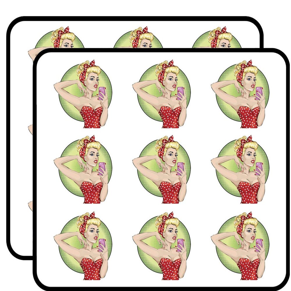18 Pcs Pretty Red Polka Dot Vintage Pin Up Comic Girl with Phone Cartoon 2" Stickers Decals Laptop Notebook Phone Waterproof Vinyl Trendy