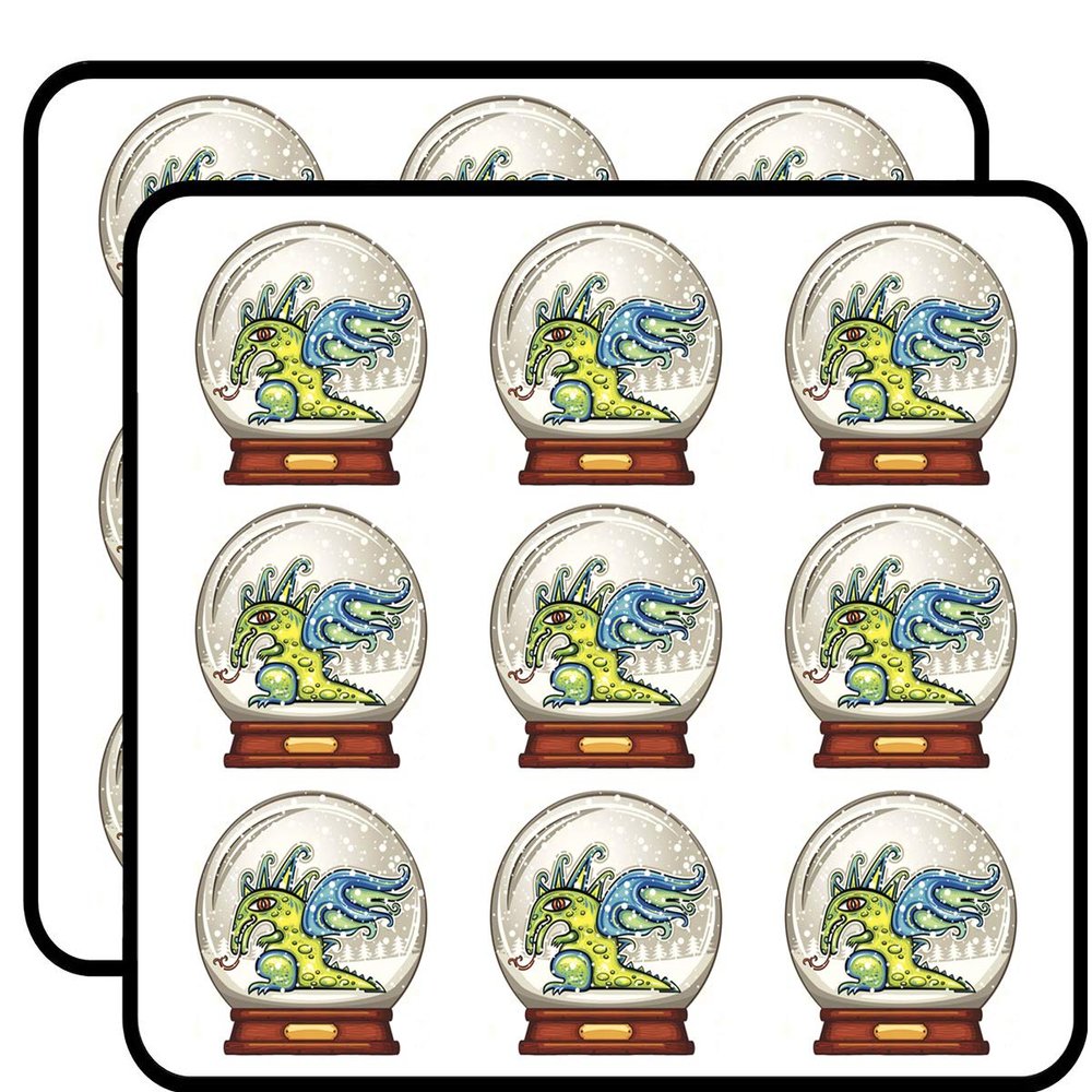 18 Pcs Mystical Dragon Inside Snow-Globe Light Dark Blue Green Yellow Brown Gold RED Grey Black White 2" Stickers Decals Laptop Notebook Phone Waterproof Vinyl Trendy
