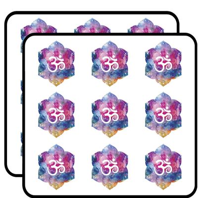 18 Pcs Galaxy Watercolor Paint Mandala Flower Silhouette with Ohm Symbol 2" Stickers Decals Laptop Notebook Phone Waterproof Vinyl Trendy