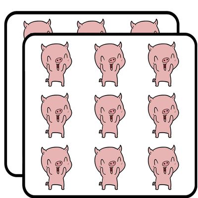 18 Pcs Simple Pink Piggy Pig Pen Art Cartoon - Happy 2" Stickers Decals Laptop Notebook Phone Waterproof Vinyl Trendy