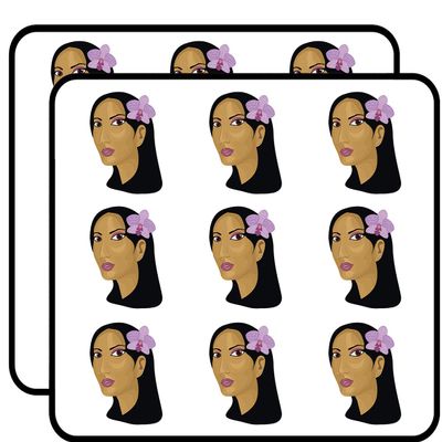 18 Pcs Cute Beautiful Woman of Color with Orchid Flower Cartoon Art 2" Stickers Decals Laptop Notebook Phone Waterproof Vinyl Trendy