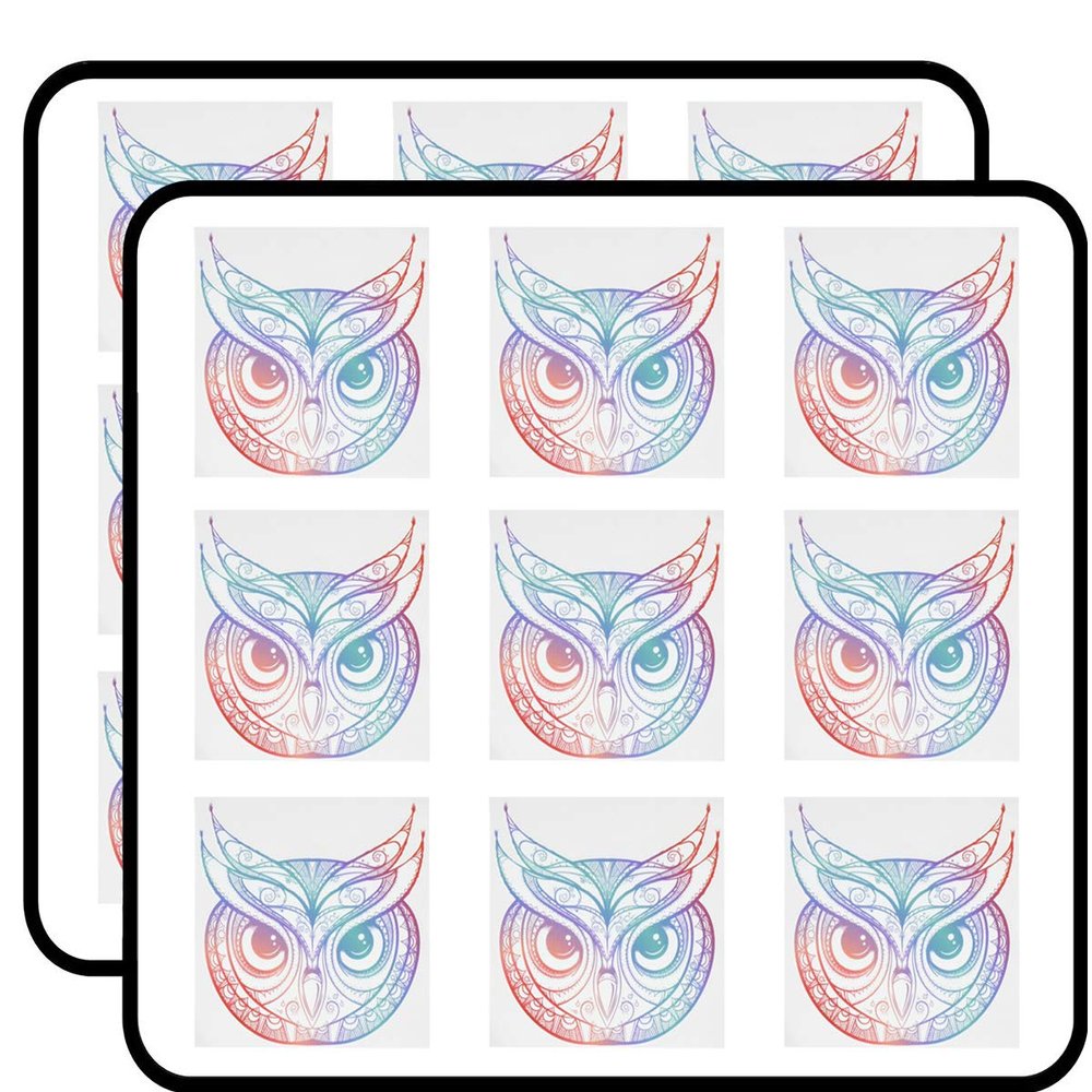 18 Pcs Divine Designs Beautiful Rainbow Ombre Henna Pattern Owl Drawing 2" Stickers Decals Laptop Notebook Phone Waterproof Vinyl Trendy