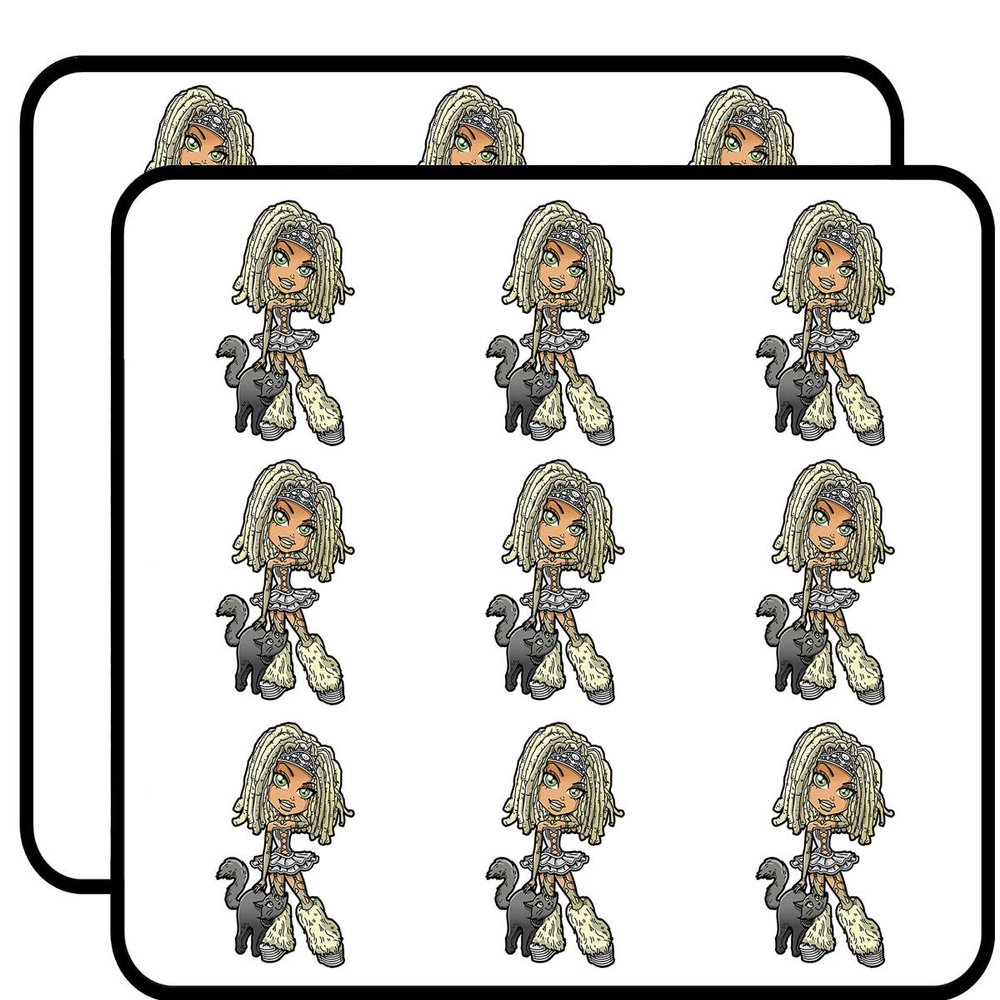 18 Pcs Cute Rave Princess with Dreads and Black Kitty Cat Cartoon 2" Stickers Decals Laptop Notebook Phone Waterproof Vinyl Trendy