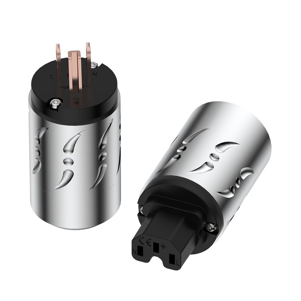 Viborg HiFi Power Plug Set, VM502+VF502 15A 125V AC Mains Plug Aluminum US Plug+IEC C15 Connector, Pure Copper for DIY Premium Power Cables