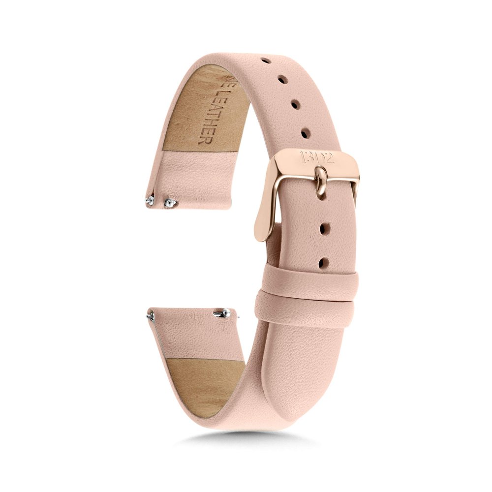 1302 16mm Nude / Rose Gold Women's Leather Watch Band, Tool-Free Interchangeable, Fits Most Watches