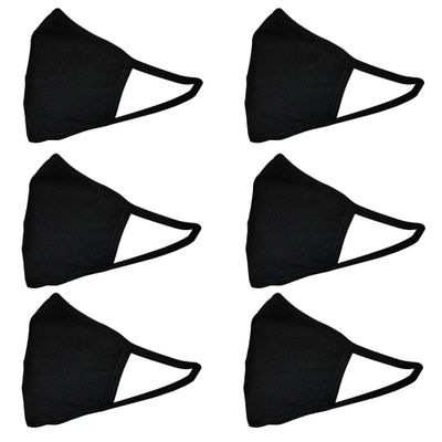 SAFE HANDLER 2 Ply Reusable Cotton Face Mask | Seamless Adult Washable Mask for Men or for Women, Protective Face Cover, Soft Breathable Jersey Fabric, BLACK (6 PACK)