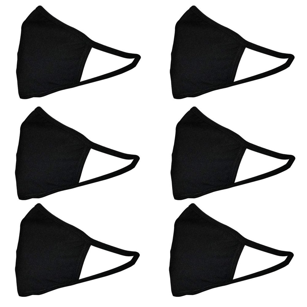 SAFE HANDLER 2 Ply Reusable Cotton Face Mask | Seamless Adult Washable Mask for Men or for Women, Protective Face Cover, Soft Breathable Jersey Fabric, BLACK (6 PACK)