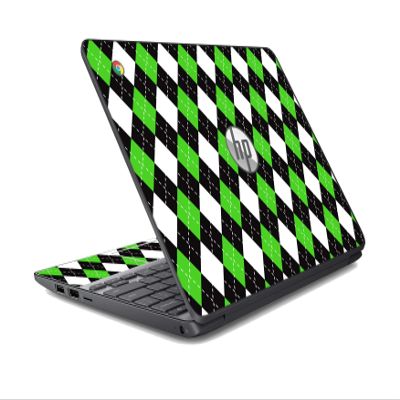 LidStyles Vinyl Protection Skin Kit Decal Sticker Compatible with HP Chromebook 14 G5 EE (Black and Green Argyle)