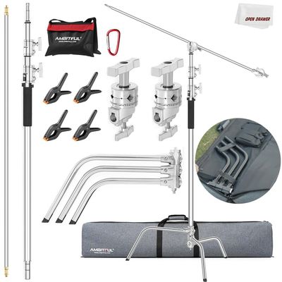 AMBITFUL All Metal C Stand Light Stand with Boom Arm-Photography Light Stand, Max Height 10.5ft/320cm Adjustable Reflector Stand with 4.2ft/128cm Holding Arm + Bag for Studio Monolight, Softbox
