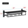 HOONEX Foldable Towel Rack for Bathroom Wall Mounted, with Towel Hooks and Adjustable Towel Bar, 304 Stainless Towel Holder, 24-Inch Bathroom Towel Shelf, Black view 4