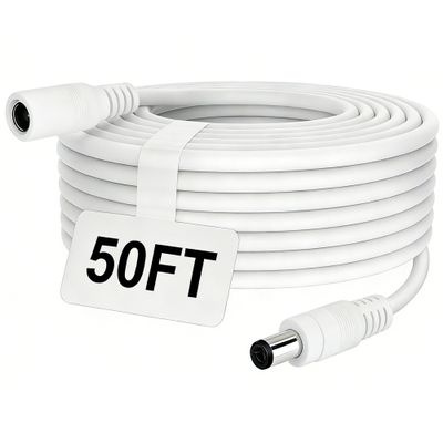12V DC Power Extension Cable 50ft 2.1mm x 5.5mm Plug Compatible with 12V Power Adaper for Home CCTV Security Camera IP Camera DVR NVR White
