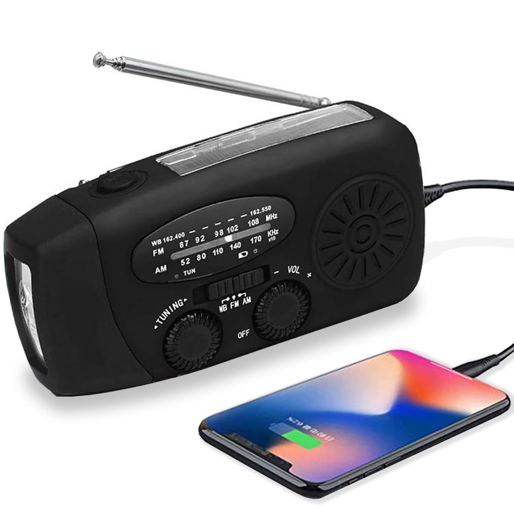 2000mAh NOAA Emergency Weather Radio, Portable Hand Crank Solar Powered AM/FM Radio, Rechargeable Phone Charger with LED Flashlight & SOS Alarm for Hurricane Earthquake Home Outdoor Survival