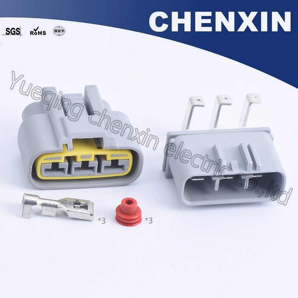 Davitu Cables, Adapters & Sockets - Grey 3pin car waterproof auto wiring harness connector(6.3) male and female automobile fan socket plug QLW-A-3F-B QLW-A-3F-GR QLW - (Color Name: 5set)