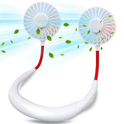 USB Neck Hanging Fan Personal Hands-Free Fan Neckband Fan - Rechargeable 2000mAh/Colorful LED/3 Speeds/360 Degree Headphone Design for Home, Sport, Camping, Beach, Travel, Office - White