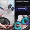 USB Neck Hanging Fan Personal Hands-Free Fan Neckband Fan - Rechargeable 2000mAh/Colorful LED/3 Speeds/360 Degree Headphone Design for Home, Sport, Camping, Beach, Travel, Office - White view 2