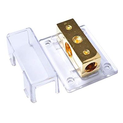 Davitu Cables, Adapters & Sockets - 2-Way Car Audio Stereo Amp Power/Ground Cable Splitter Distribution Block 1/0ga With Transparent Plastic Case - (Color Name: gold)