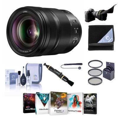 Panasonic LUMIX S 24-105mm f/4 O.I.S. Lens for L Mount, Bundle with ProOptic 77mm Filter Kit, Flex Lens Shade, Lens Cleaner, Lens Wrap, Cap Tether, Cleaning Kit, PC Software Kit