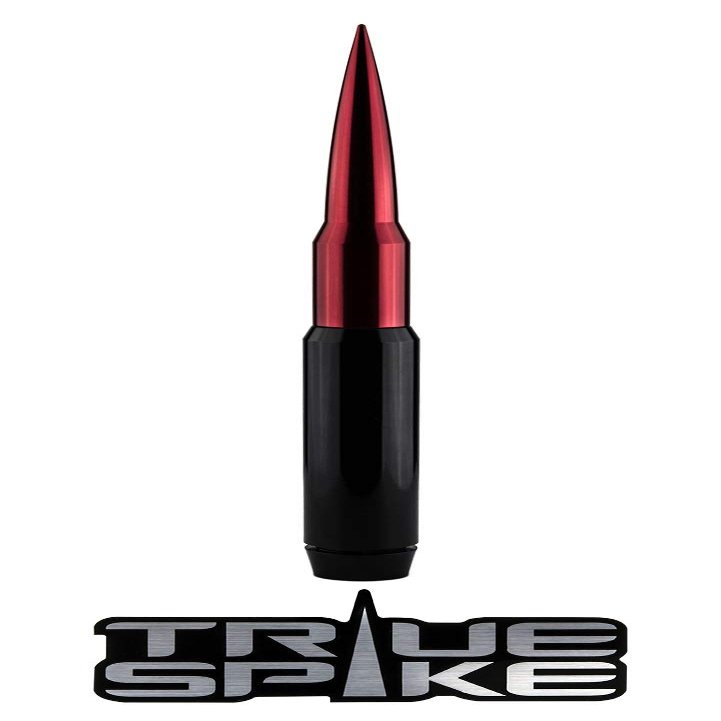 TRUE SPIKE 9 inch BLACK RED TIP PENETRATOR FAT BULLET ANTENNA with ANTI-THEFT + COPPER COIL in Heavy Gauge CNC Machined Billet Aluminum Short Compatible with GMC SIERRA 1500 2500 3500
